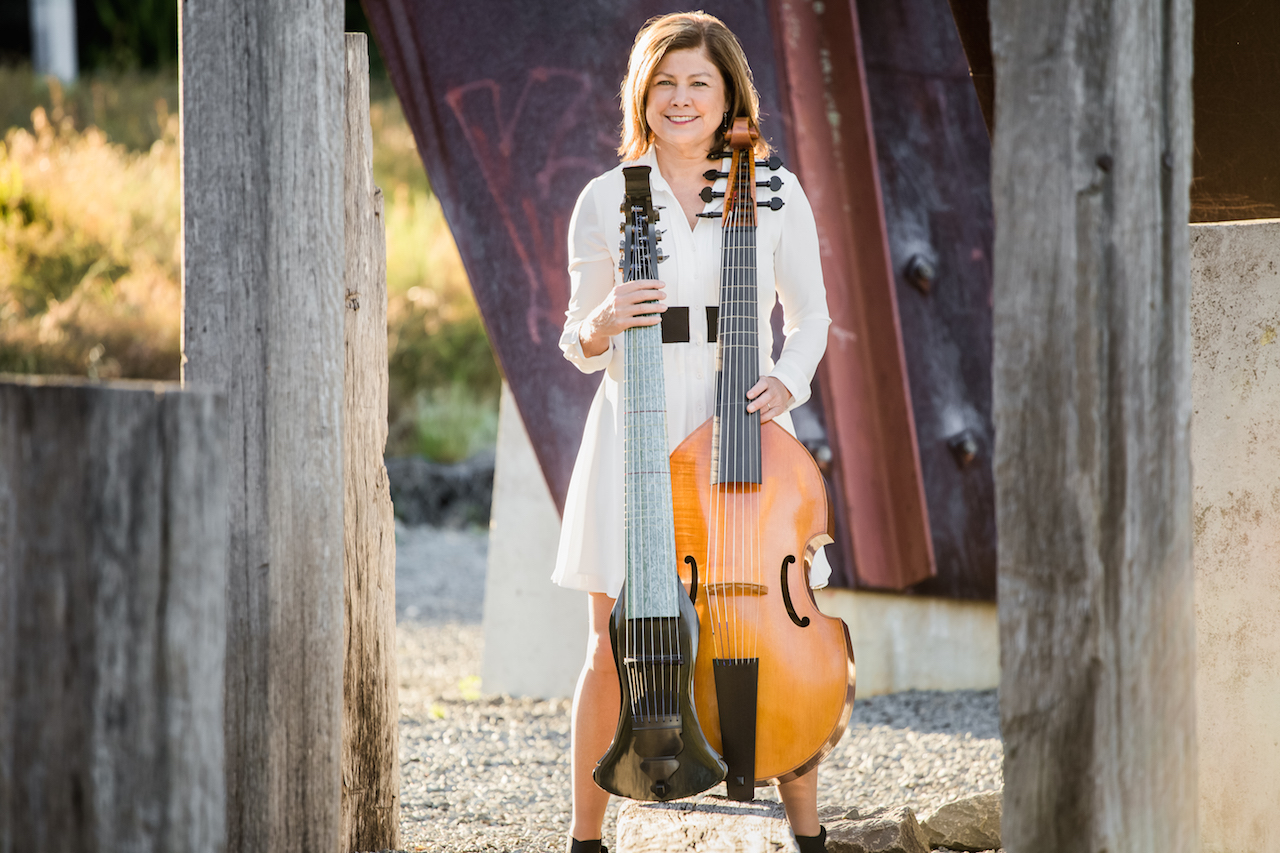Jenny Eriksson with her electric and acoustic viola da gamba